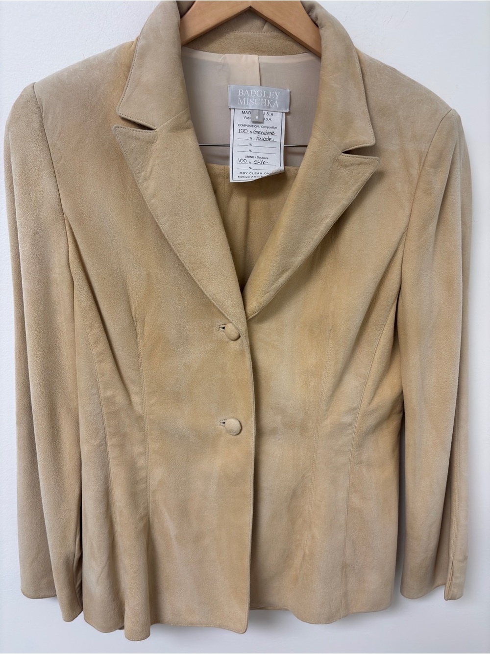 Badgley Mischka Beige Suede Two-Button Blazer